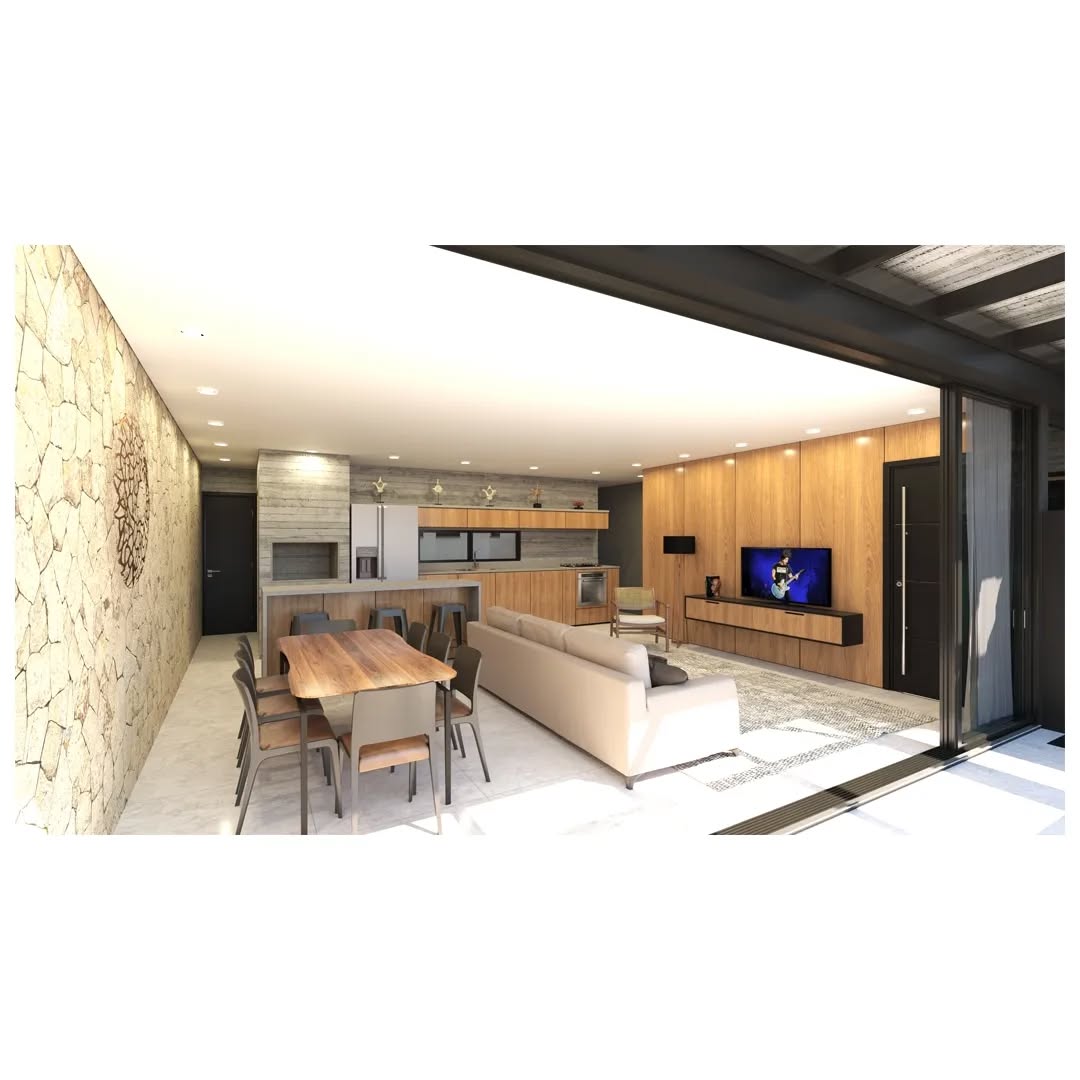 Planta térrea com ambientes, varanda e área de convivência